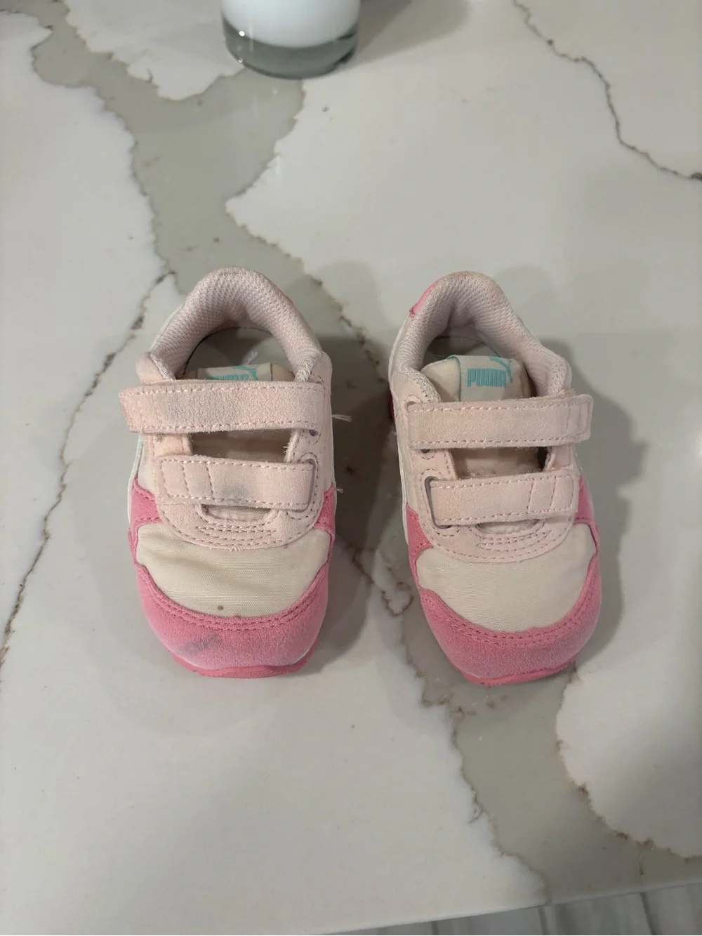 Puma Pink and Cream Little Kids Velcro Sneakers